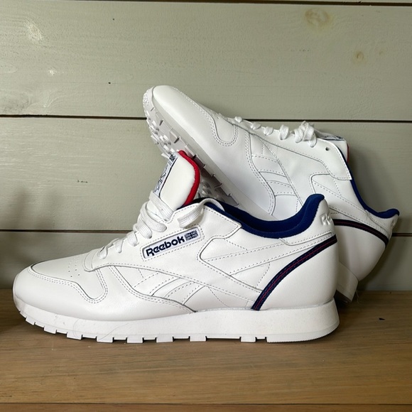 REEBOK Classic Leather Men's Shoes White-Deep Cobalt-Vector Red - Picture 1 of 4